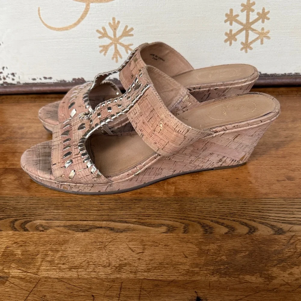 Studded Tan Jack Rogers Nora Wedge Cork Sandals - 11
